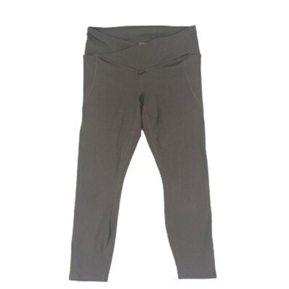 Fabletics Womens Crop Leggings PureLuxe Gray Crossover Waist Pockets Yoga